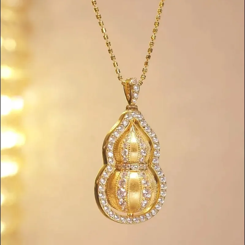 ZOCA S925 Sterling silver Gold-Plated Antique Gourd Luxury Zircon Inlaid Pendant With Chinese style New Fashion Gold Necklace