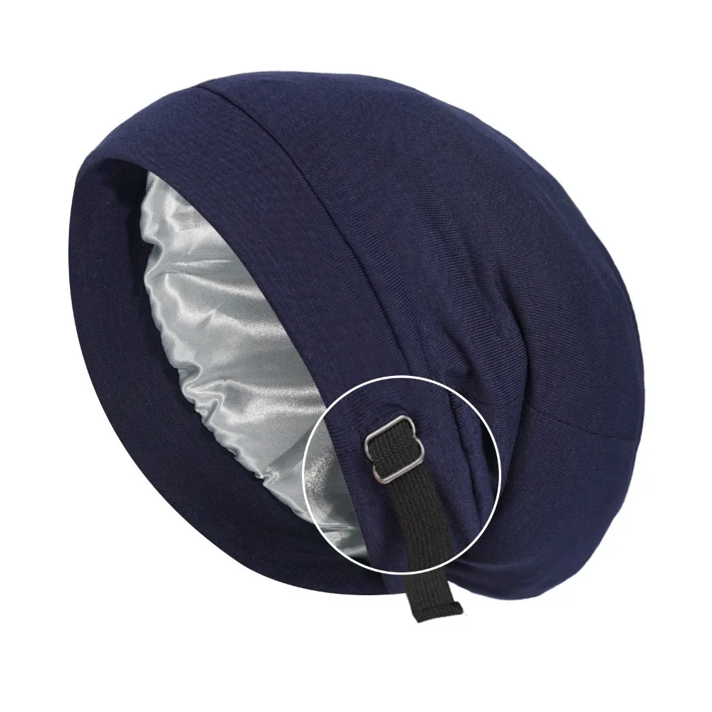 

Casual Satin Lining Night Sleep Cap Solid Color Elastic Baggy Hat Double Layer Adjustable Women's Bonnets