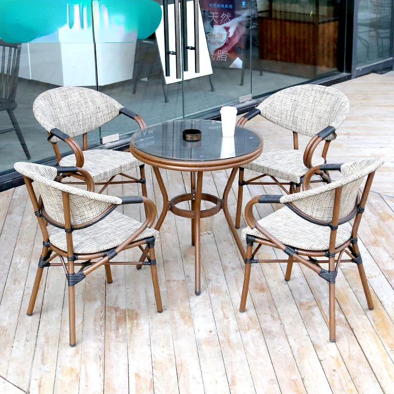 Outdoor tables and chairs courtyard and milk tea shop leisure outdoor dining chair three-piece combination balcony rattan chair