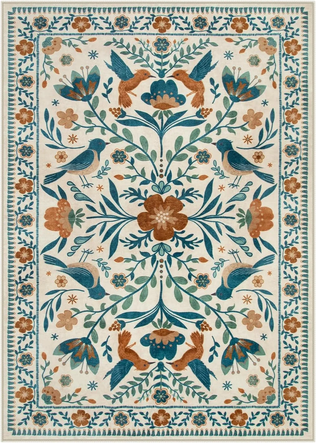 Washable Rug, Floral Rugs for Living Room Bedroom Rug, Jungle Animal Beige Dining Room Rug Indoor Non-Slip Floor Carpet for Pla