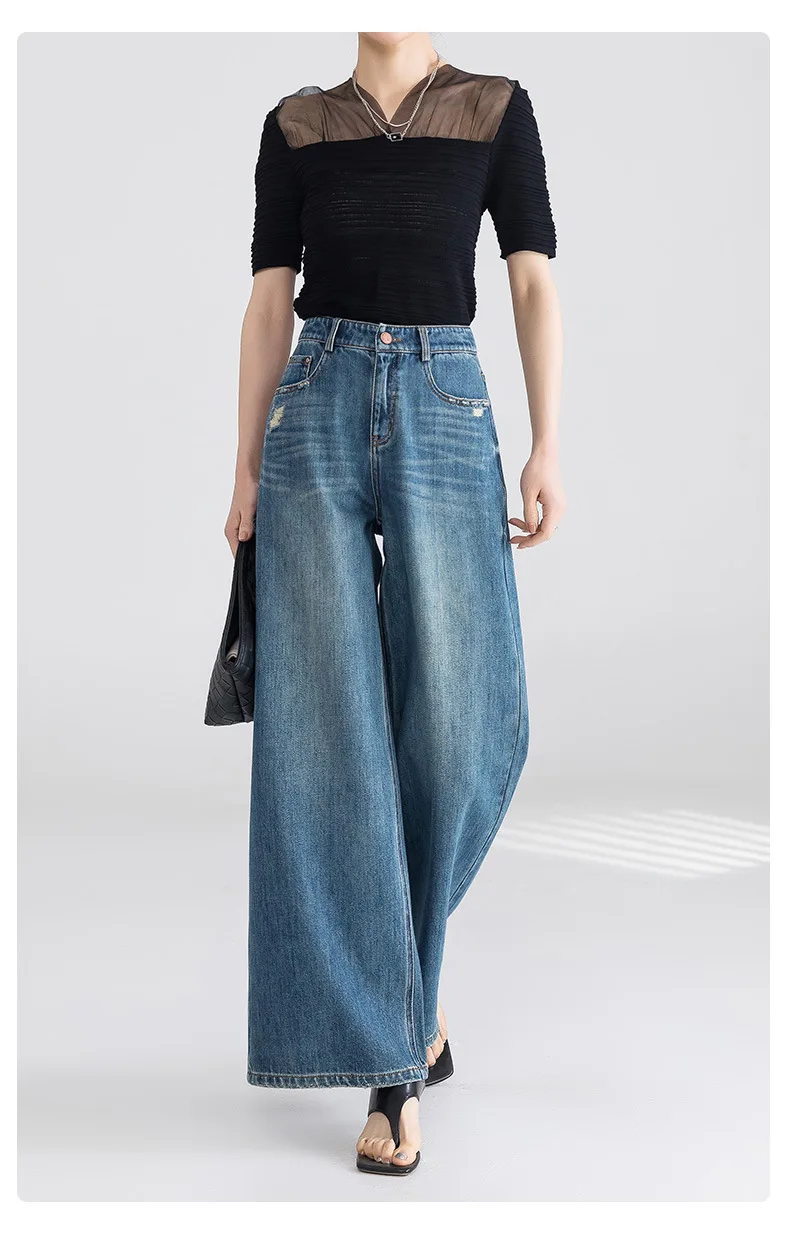 

Women's Four Seasons New Fashion Loose Denim Wide-leg Pants, Casual Comprehensive Comfortable Simple Straight Leg Jeans Women