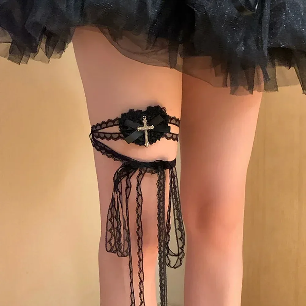 펑크 크로스 아이 마스크 여성 로리타 코스프레 아이 패치 고딕 할로윈 하트 보우 레이스 안경 액세서리 크리스마스 선물