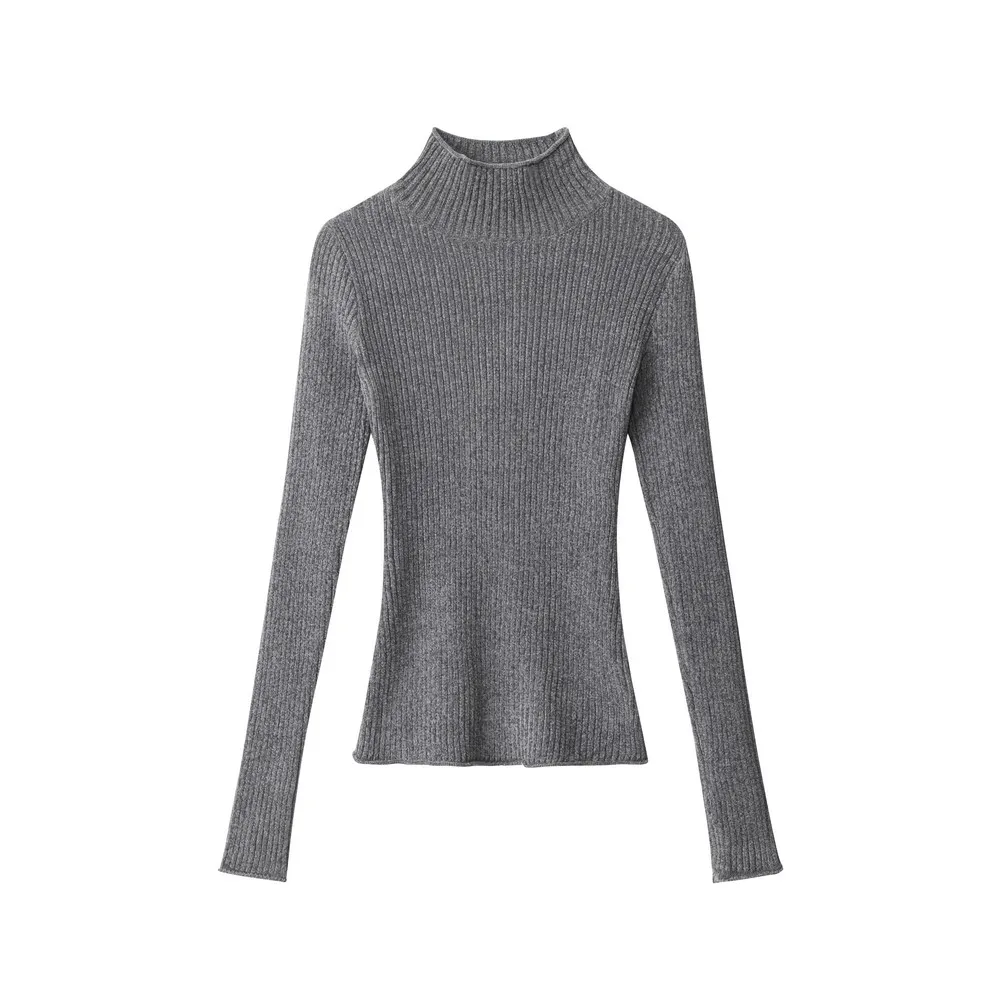 

Designer Edge Curl Hem Sewing Turtleneck Basic Sweaters within Hand socks Pure Color Knitted Winter Clothes for Women Girls