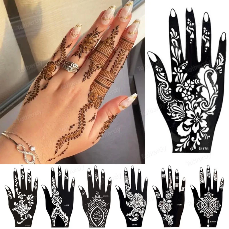 Henna Tattoo Stencil Finger Hand Temporary Tattoo Templates Mehndi Stencil Designs For Bride Women Painting Tattoo Flowers Lace