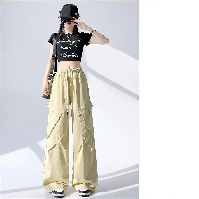 

Широкие брюки, городские женские осенние парусиновые брюки-карго с несколькими карманами на открытом воздухе, тяжелые, прочные, быстросохнущие, уличная одежда