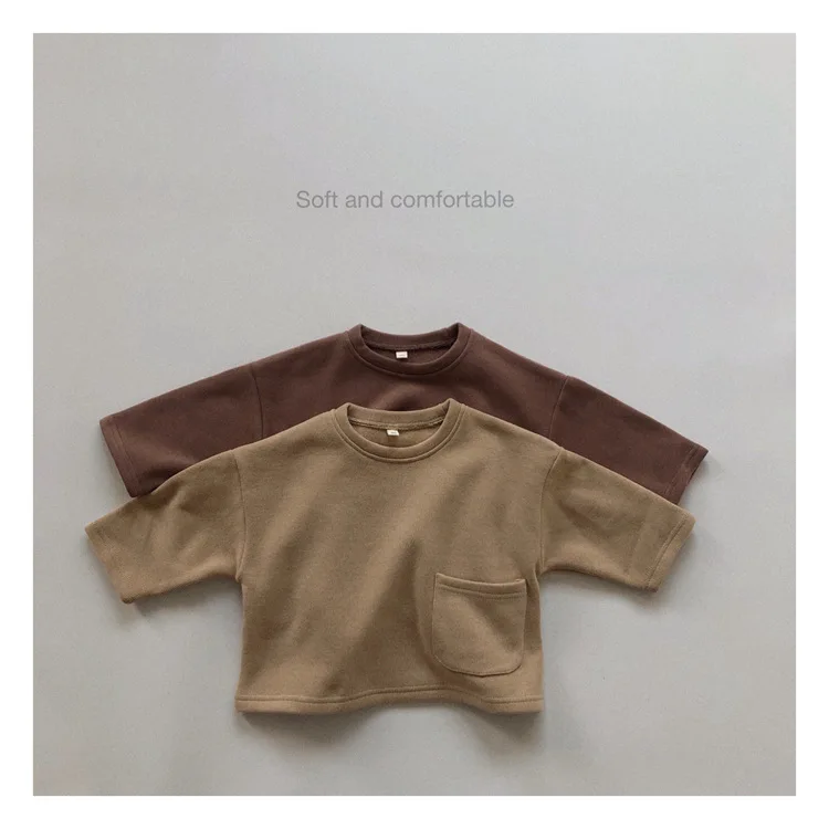 

Childrens Boys Base Tops Autumn Winter Plush Integrated Velvet Pocket Kids Boys Top Pullover External Wear Toddler Boys Shirts