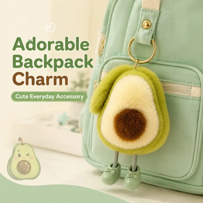 1/3/5PC Avocado Keychain Soft Plush Imitation Rex Rabbit Fur Fruit Pendant Bag Backpack Car Charm Cute Kawaii Gift for Girls