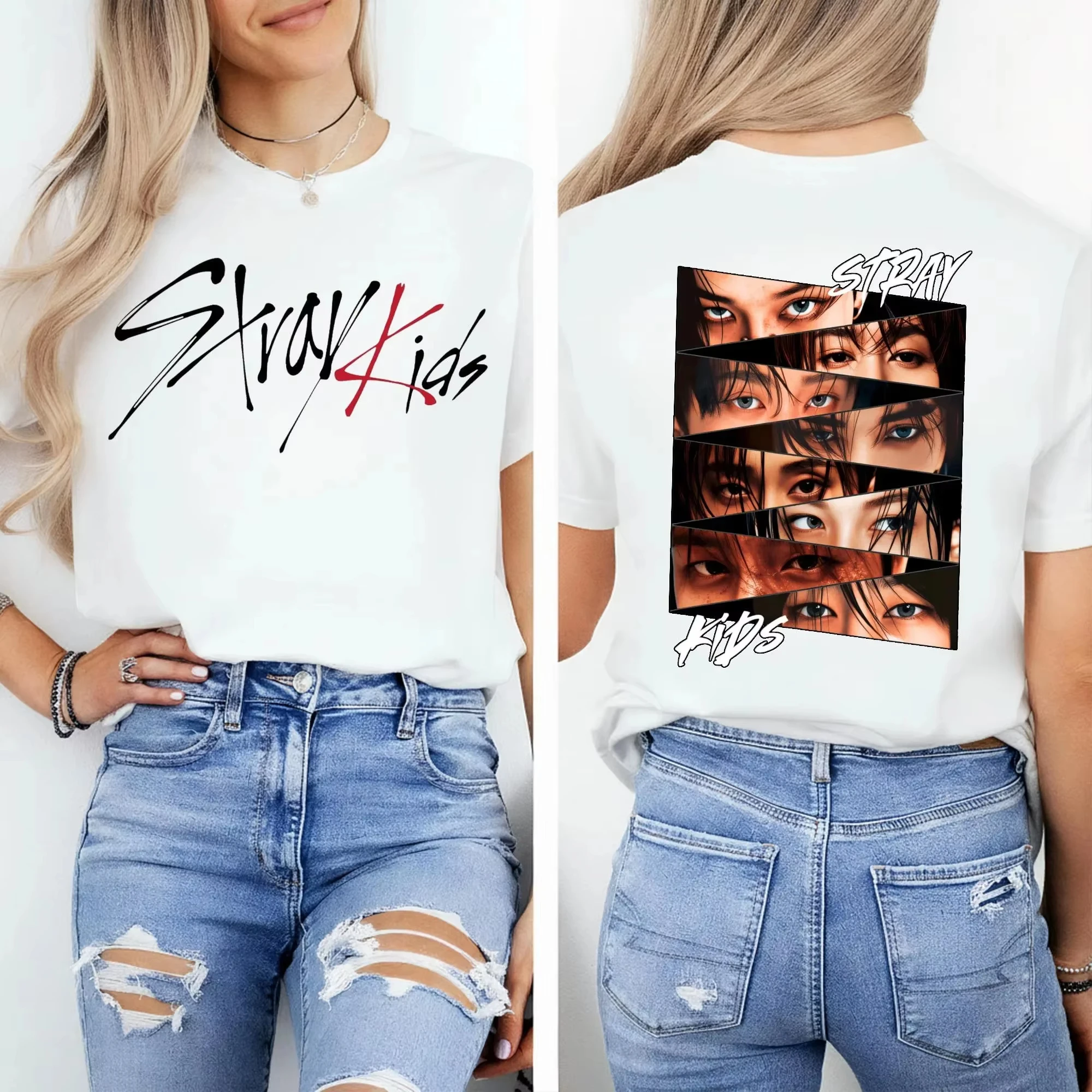 2026 Summer KPop Stray Kids Eyes Collage T-shirt Men Women 100% Cotton  Vintage Hip Hop Quality Short Sleeved Top Streetwear