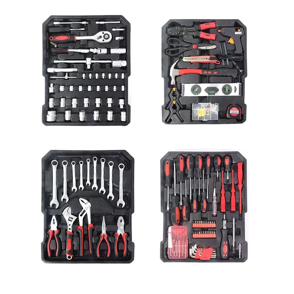 187pcs Aluminum Trolley Case Tool Set Silver House Repair Kit Set Household Hand Tool Set with Tool