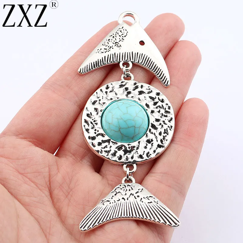 ZXZ 2pcs Tibetan Silver Large Fish Bone Charms Pendants For Necklace Jewelry Making 94x36mm