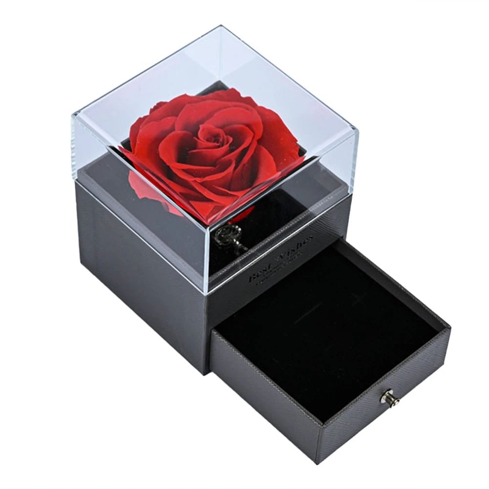 Natural Forever Rose Jewelry Box Love Necklace Preserved Flowers Proposal Ring Case Valentine's Christmas