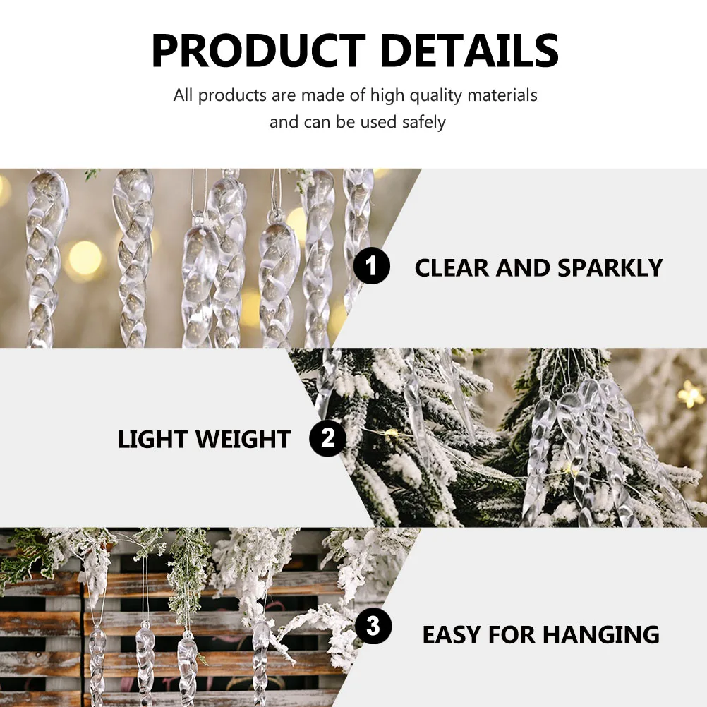 

36Pcs Acrylic Clear Icicle Pendant Christmas Tree Ornament Winter Party Decoration Xmas Hanging Ornament Icicle Pendant