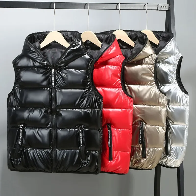 

2023 Winter Hooded Vests Women Cotton Padded Sleeveless Parkas Coat Jacket Casual Mens Waterproof Warm Puffer Vests Plus Size