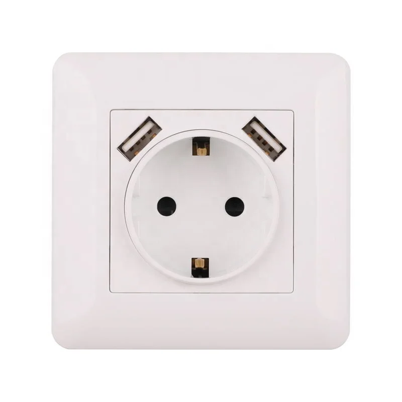 Moko Technology 16A EU Wall Power Socket with LED Indicator Grounded 16A Electrical Plug Double USB Socket CE OEM