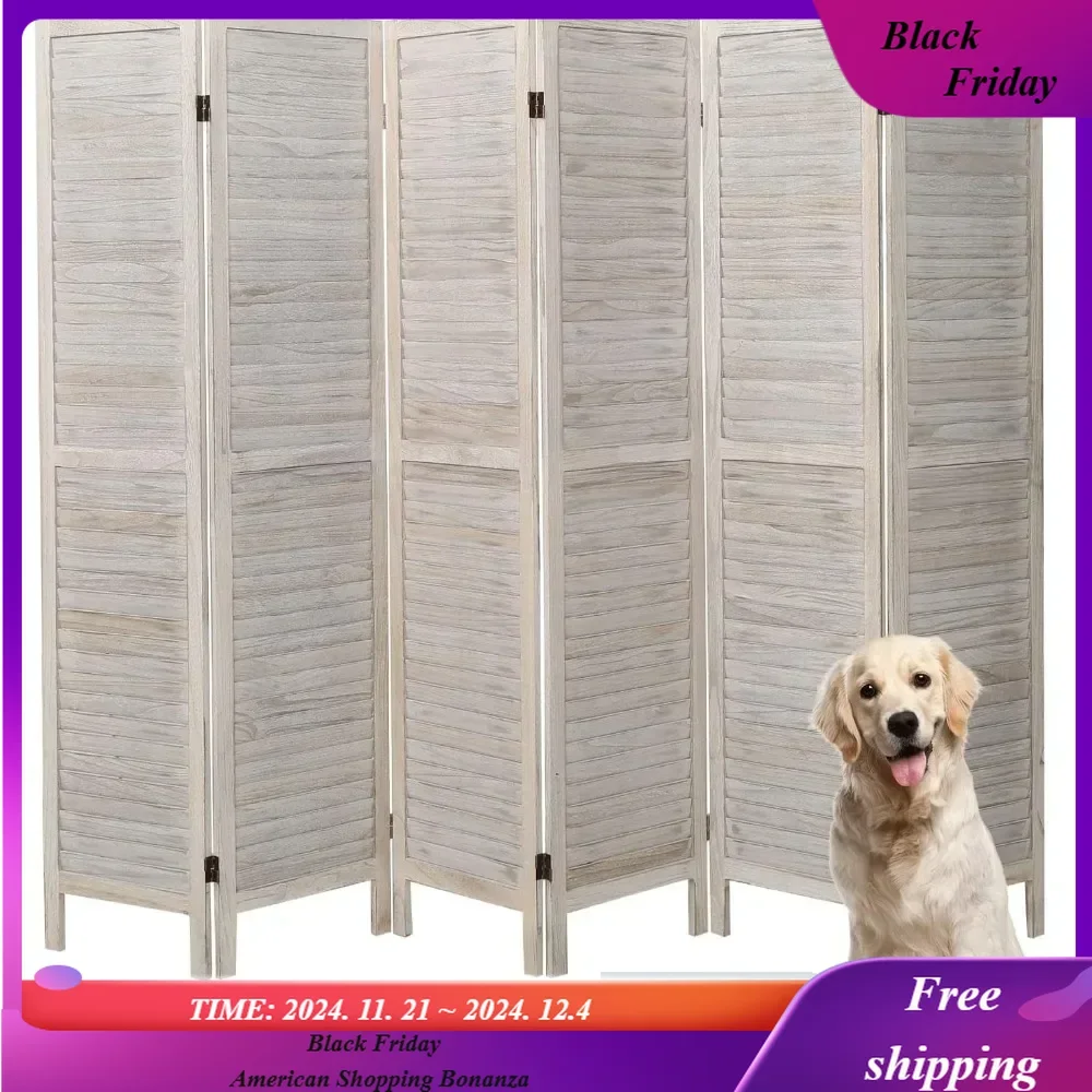 

6 Panel Room Divider 5.6Ft Wood Room Dividers and Folding Privacy Screens Partition Wall Dividers Room Separator, White