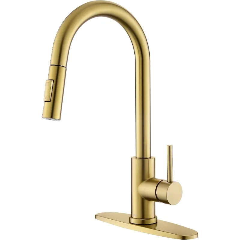 

Gold Kitchen Faucet with Pull Down Sprayer, Gold Kitchen Sink Faucet for 1 or 3 Hole, Modern Stainless Steel Sink Faucet