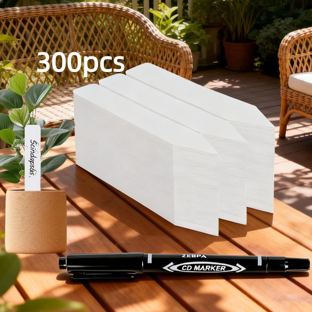 300Pcs 4 Inch Plastic Plant Labels, Waterproof Garden Markers Stakes with Permanent Pen for Seedlings, Nursery, Outdoor Planting