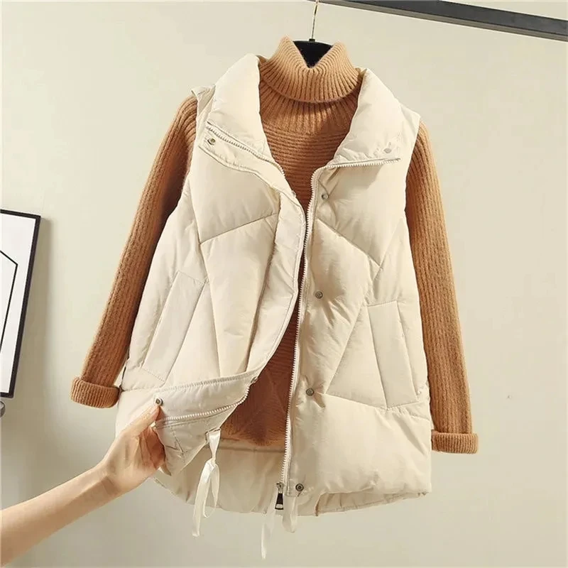 Autumn Winter Warm Cotton Vest Coat Women\'s Parkas Large Size Loose Waistcoat Vest Female Cotton Clothing Sleeveless Jacket Tops