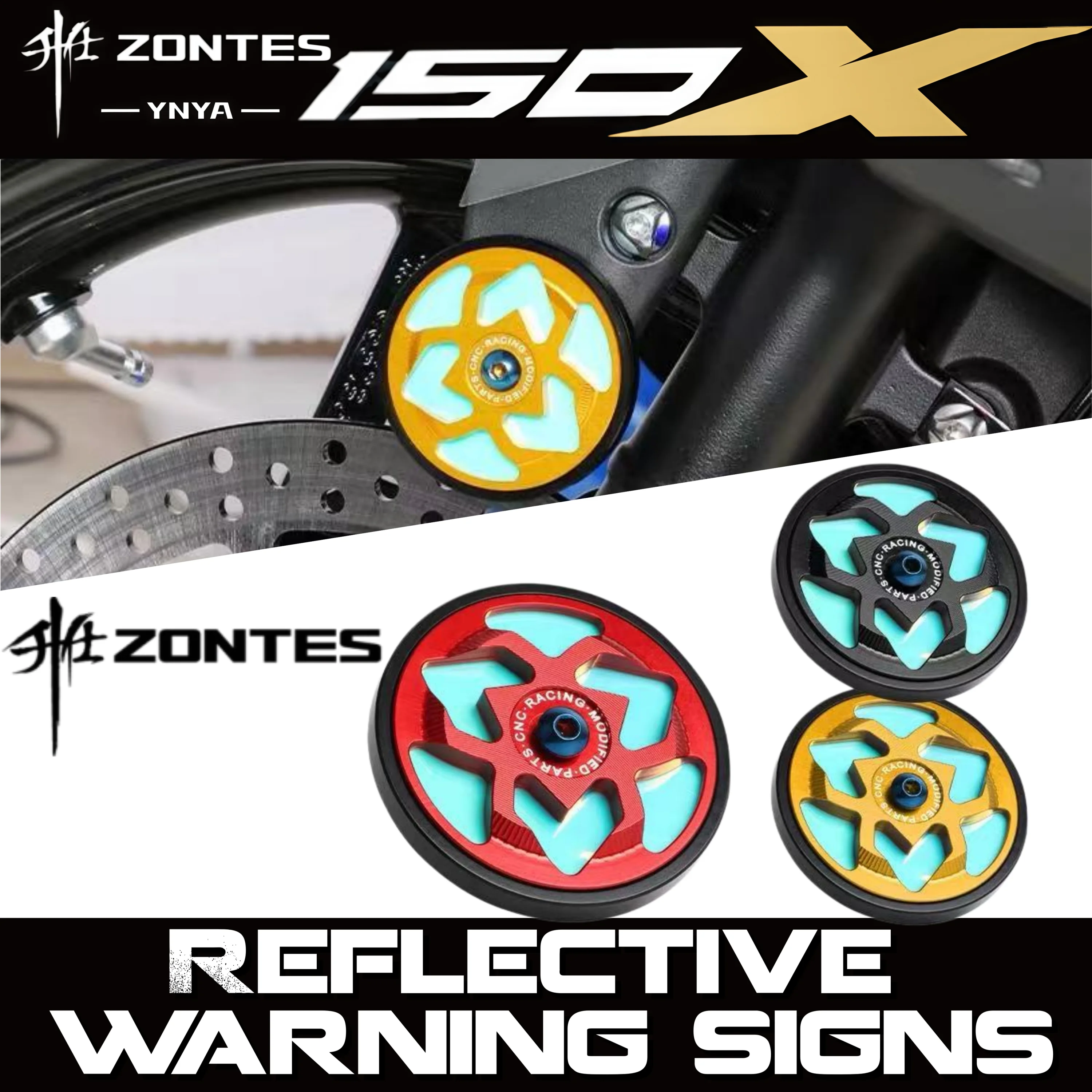 for-zontes-150x-修正された発光反射サイン夜間走行警告サインアルミ合金ボディリフレクターアクセサリー