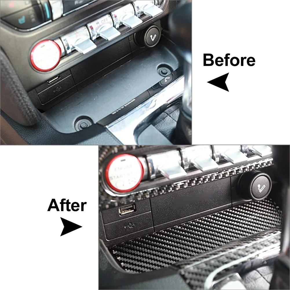 For Ford Mustang GT 2015-2021 Accessories Carbon Fiber Style Interior Car Storage Box Trim Cover Trim Sticker Decal Decoration view 3