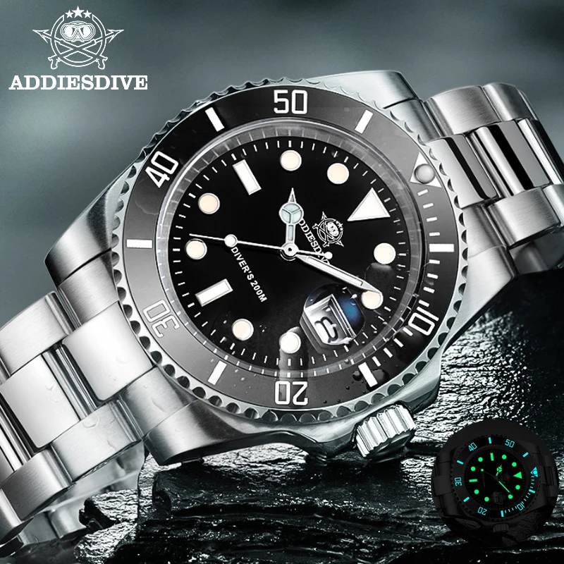 ADDIESDIVE Mens Dive Quartz Watches 41mm Ceramic Bezel Steel Reloj Hombre 200m Waterproof Watch Luxury C3 Luminous Wristwatches