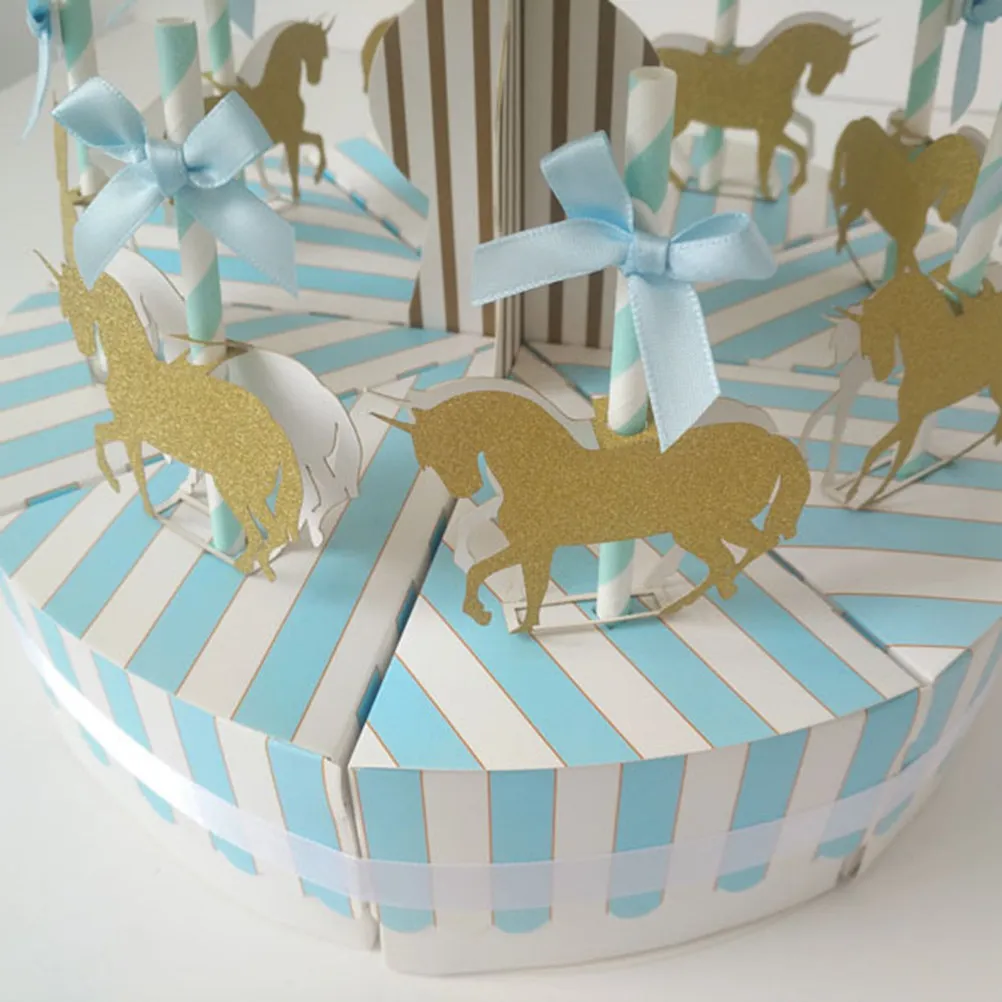 Cajas de Regalo Románticas para Bodas, Estilo Carrusel, para Dulces y Chocolates, Juego de Empaque de Papel Premium, Fácil de Armar, Color Azul