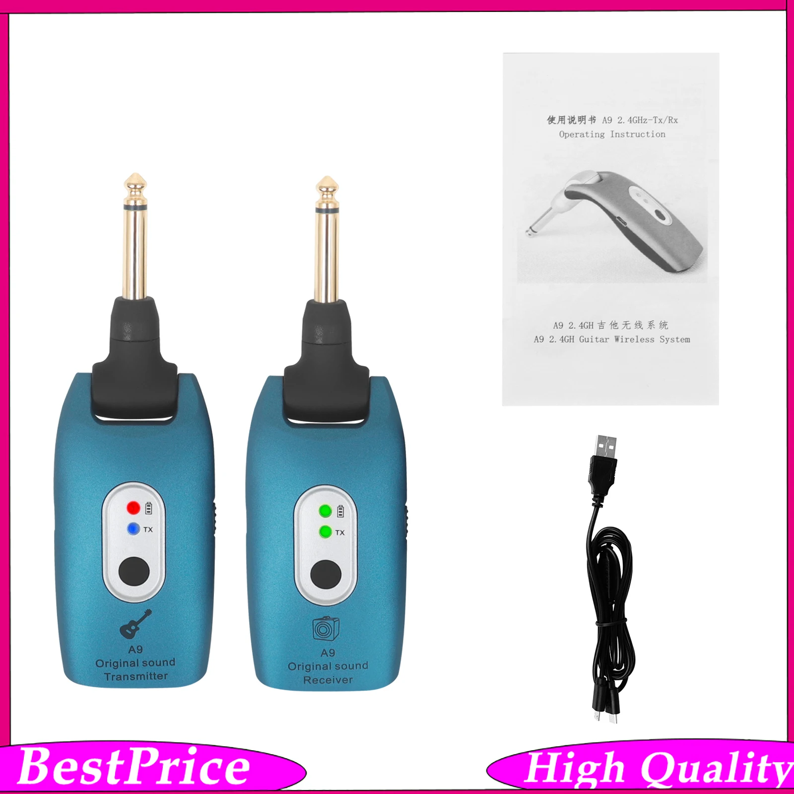 Generic Wireless Guitar System Digital Transmitter Receiver Set Musical Instrument Accessories for Electric Guitar Performance