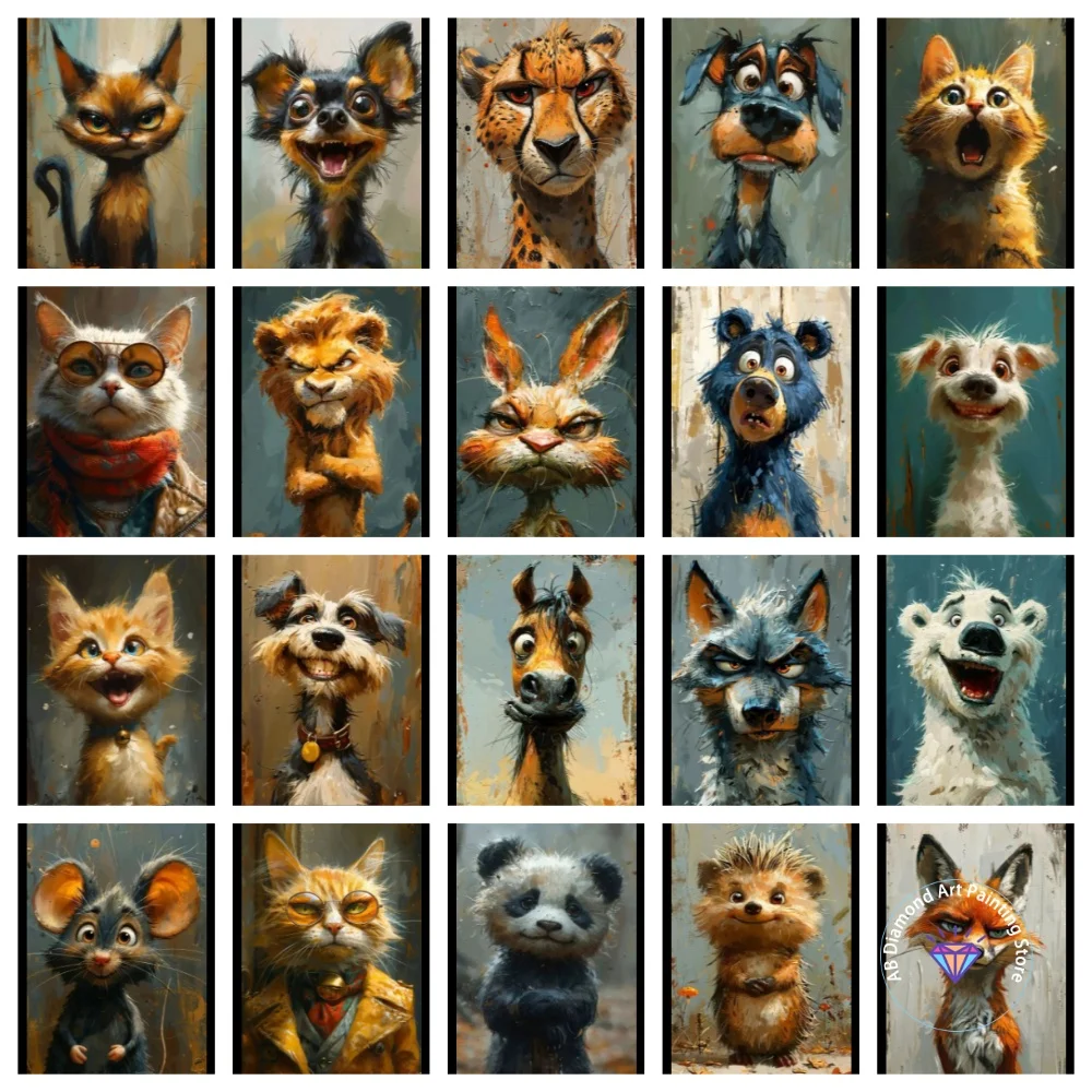 

Funny Animals AB Diamond Painting Kit Square Round Diamond 5D DIY Mosaic Handmade Art Adult Exquisite Gift Crafts Home Decor