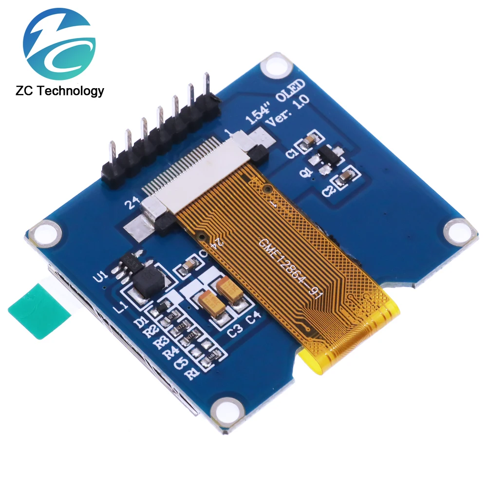 7PIN 7P 1.54'' 1.54 Inch SPD0301 Yellow/White/Blue OLED Display Module 128x64 IIC I2C SPI Interface Screen Board Drive 3.3-5V