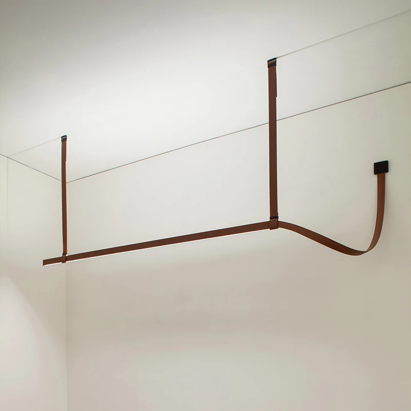 Scandinavian Long Linear Leather LED Pendant Light Modern Suspension Lamp for Kitchen Island Dining Room Office Minimalist Decor