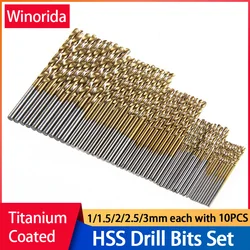 50pcs titânio revestido broca diâmetro 1/1.5/2/2.5/3mm hss aço de alta velocidade broca set ferramenta, ferramenta elétrica de alta qualidade