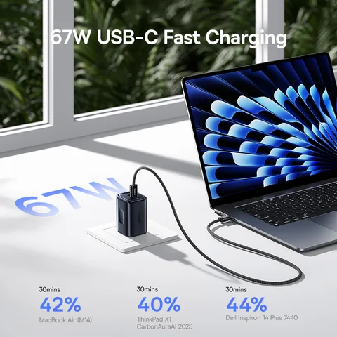 Baseus 67 Вт GaN Зарядное устройство Mini USB C Быстрое зарядное устройство для быстрой зарядки телефона Зарядное устройство для iPhone 17 16 Портативное дорожное зарядное устройство для ноутбуков