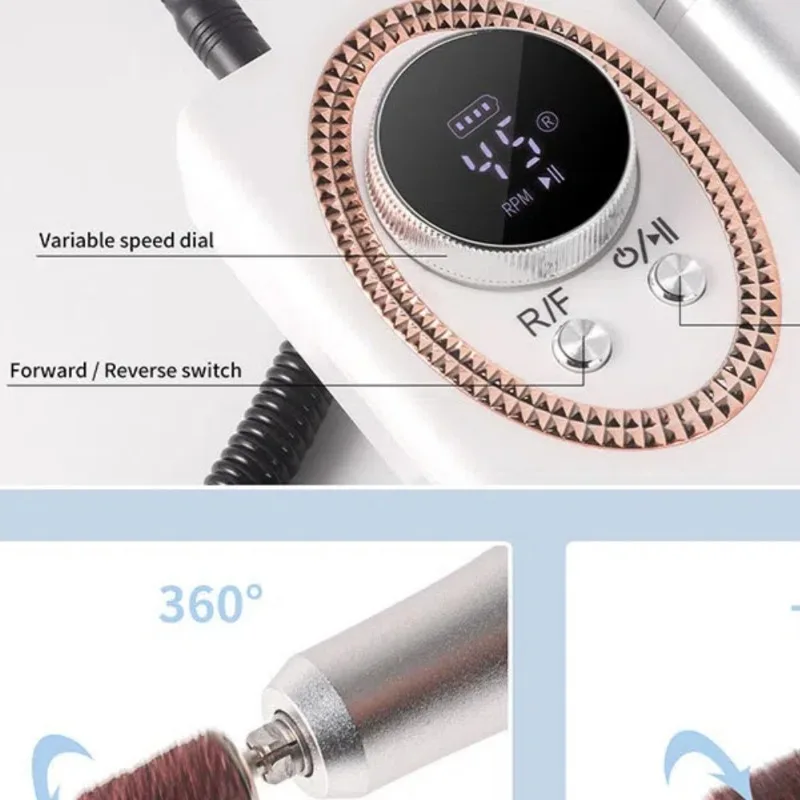ポータブル電動ネイルドリルマシン 45000RPM 充電式マニキュアカッター LCDディスプレイ付き アクリルネイルファイル用