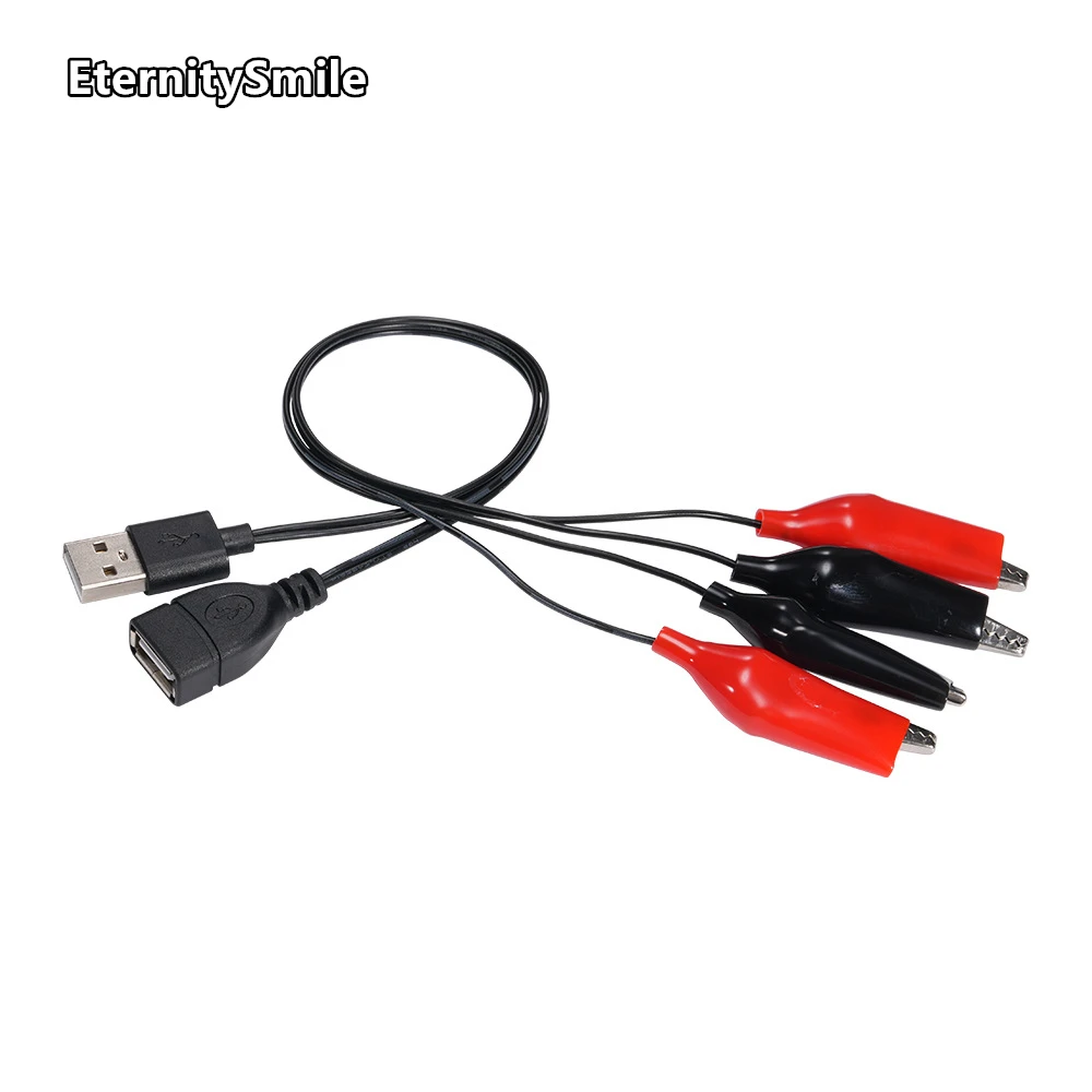 

USB male and female head to medium size crocodile clamp testing line, red and black testing line to clamp debugging line