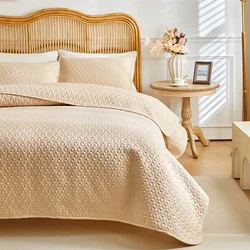 3pcs set Solid Color Ultrasonic Quilted Bedsheet Soft Breathable Blanket 1pc bedspread+2pcs pillowcase