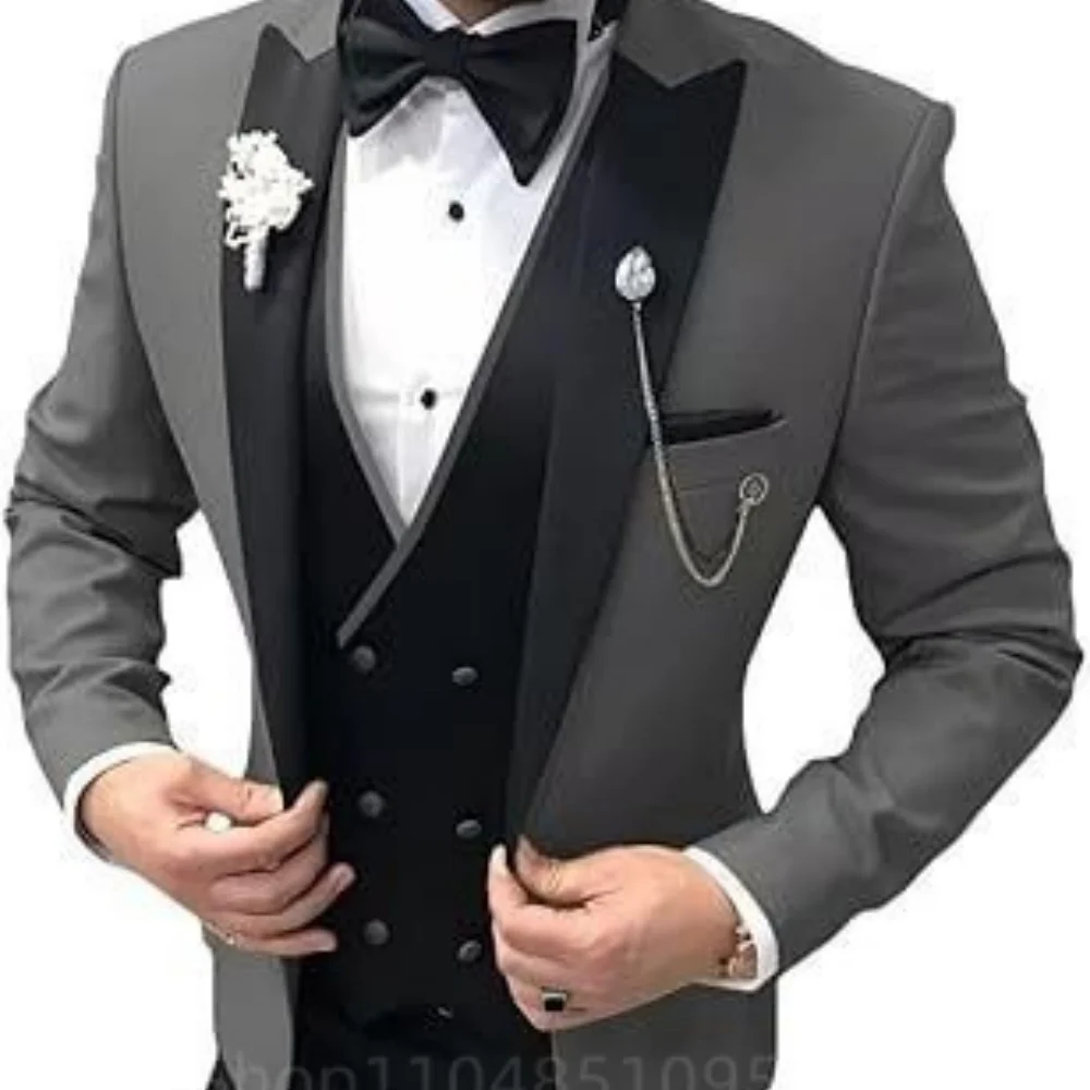 Abiti da sposa da uomo in 3 pezzi con risvolto a punta doppio petto giacca da smoking gilet pantaloni sposo business fashion party set