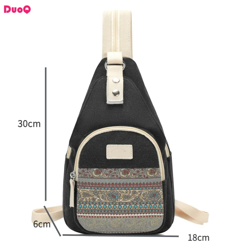 Multi Functional Women's Canvas Bag Ethnic Leisure and Versatile Fashionable Mini One Shoulder Portable Small Chest Bag Retro