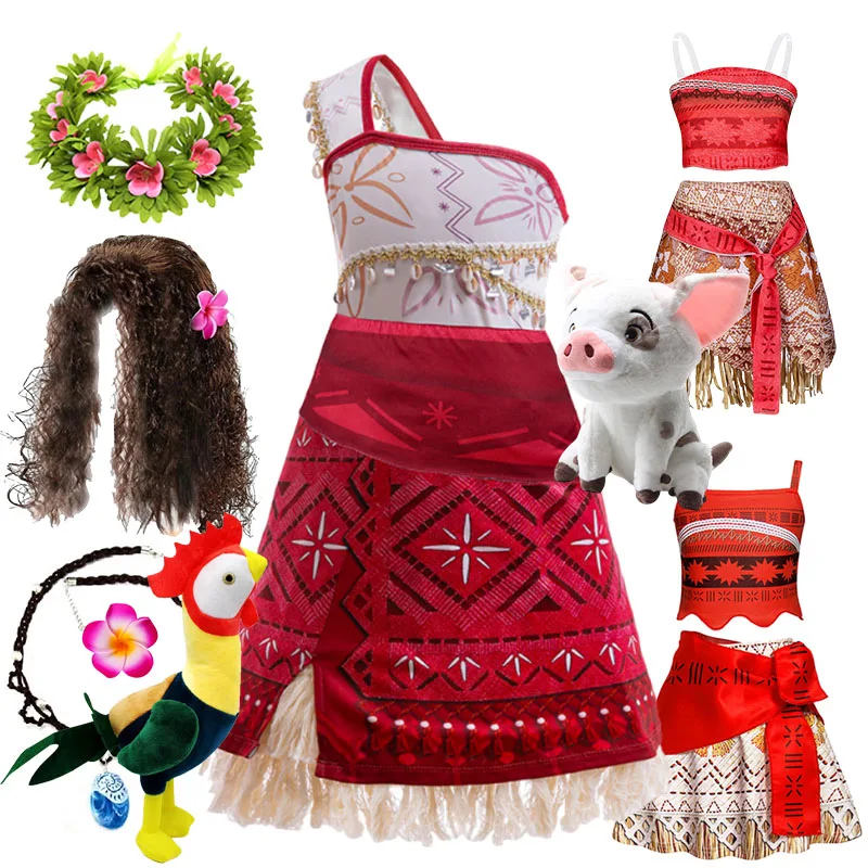 Girls Moana Costume Kids Role Play Vaiana Clothes Princess Dress Children Carnival Ocean Adventure Theme Party Birthday Apparel