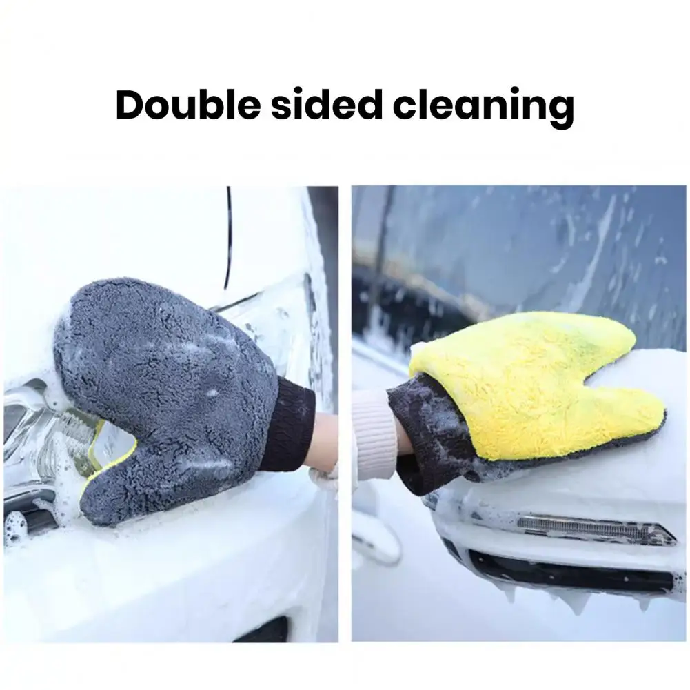 قفاز غسيل سيارات مضاد للخدش على الوجهين ، صوف مرجاني ممتاز ، قفازات آلية ، ماصة ، احترافية #5