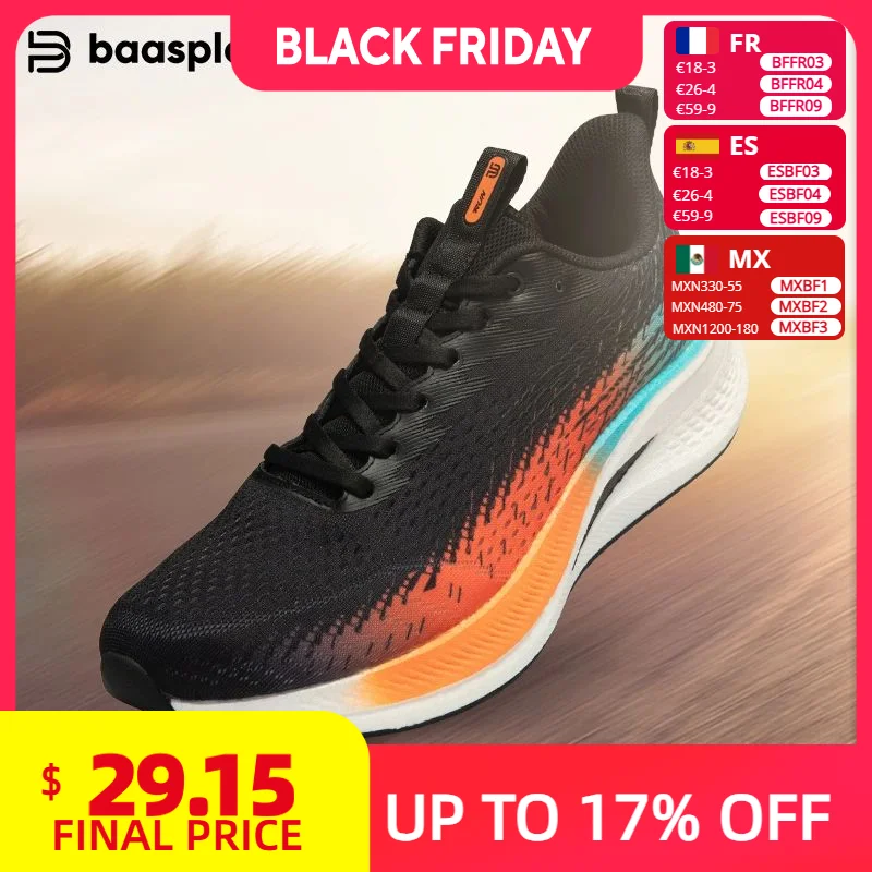 

Baasploa Men Jogging Sports Shoes Carbon Plate Professional Cushioning Sneakers Male Outdoor Breathable Non Slip Running Shoes