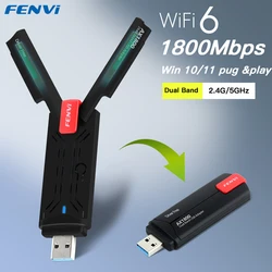 Adaptateur Wi-Fi 6 USB 5G 1800Mbps, 5Ghz/2.4GHz, Dongle USB 3.0, carte réseau 802.11ax, pilote gratuit pour Win10/11