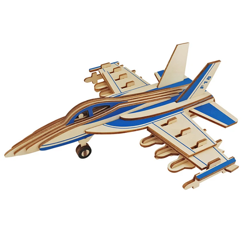 Wooden DIY Jigsaw 3D Puzzle Handmade Assemble Painting Airplane Plane Model Toys For Children Kids Handicraft Flying Assemble