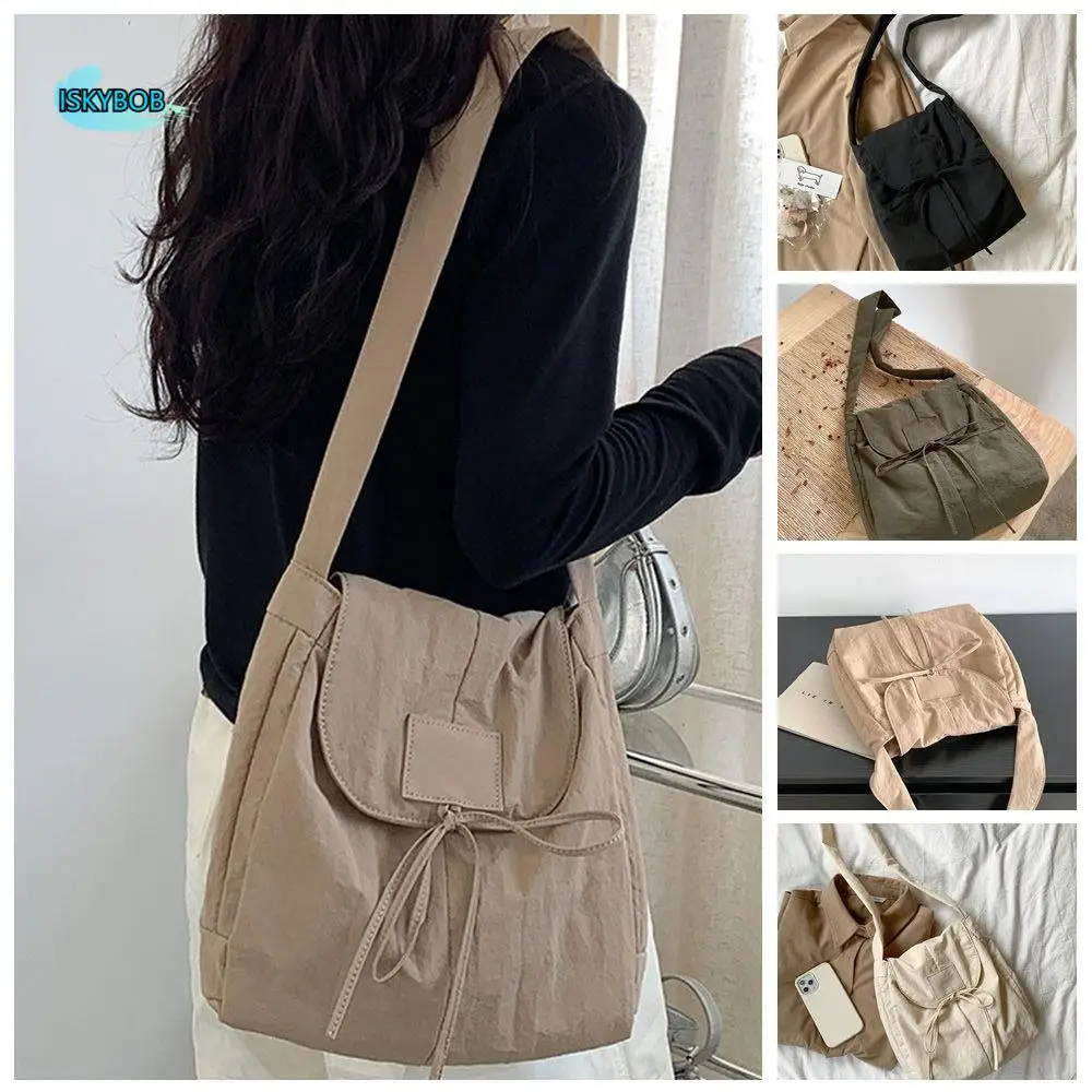 

Korean Style Flap Nylon Bow Crossbody Bag Large Capacity Messenger Bag Light Soft Nylon Bag Niche Design Zipper Shoulder Bag