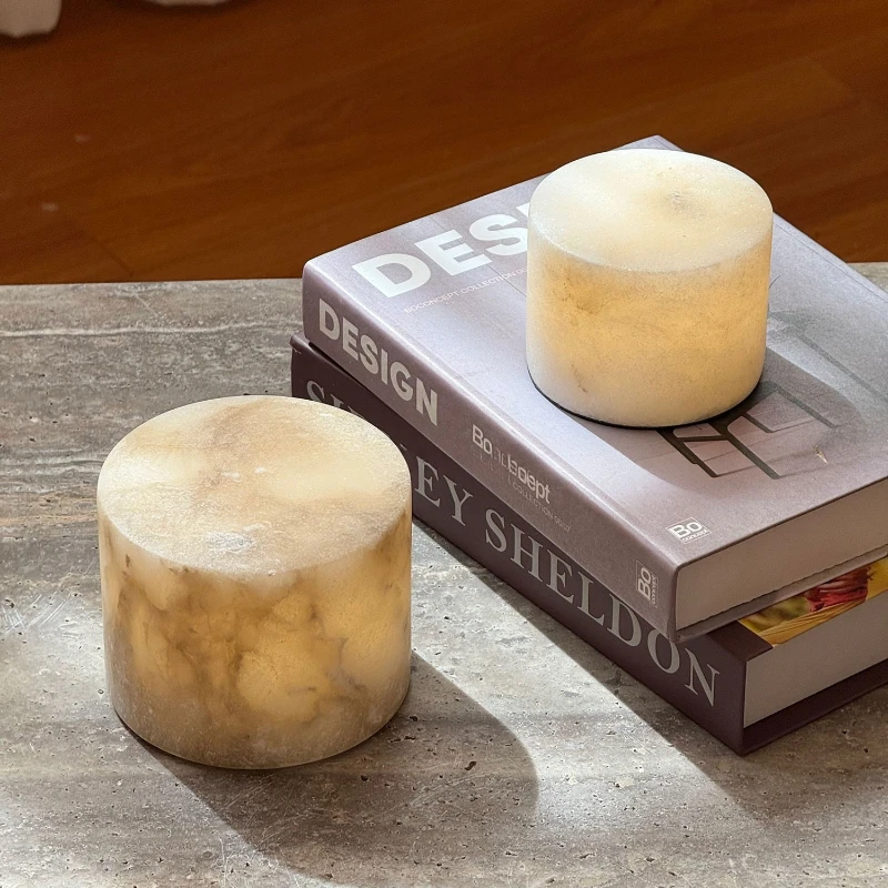 

Light Luxury Retro Style Spanish Alabaster Cylindrical Design Ornament Model Room Home Desktop Table Lamp Decoration