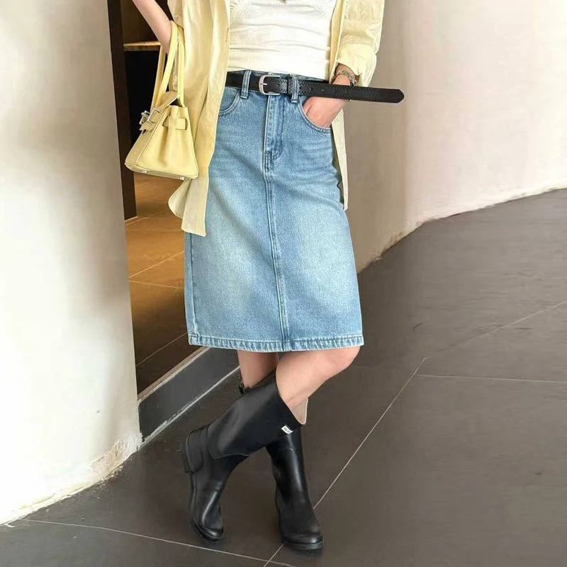 ZHISILAO New High Waist A-line Skirts Women Vintage Casual Knee Length Denim Pants Streetwear Spring 2026