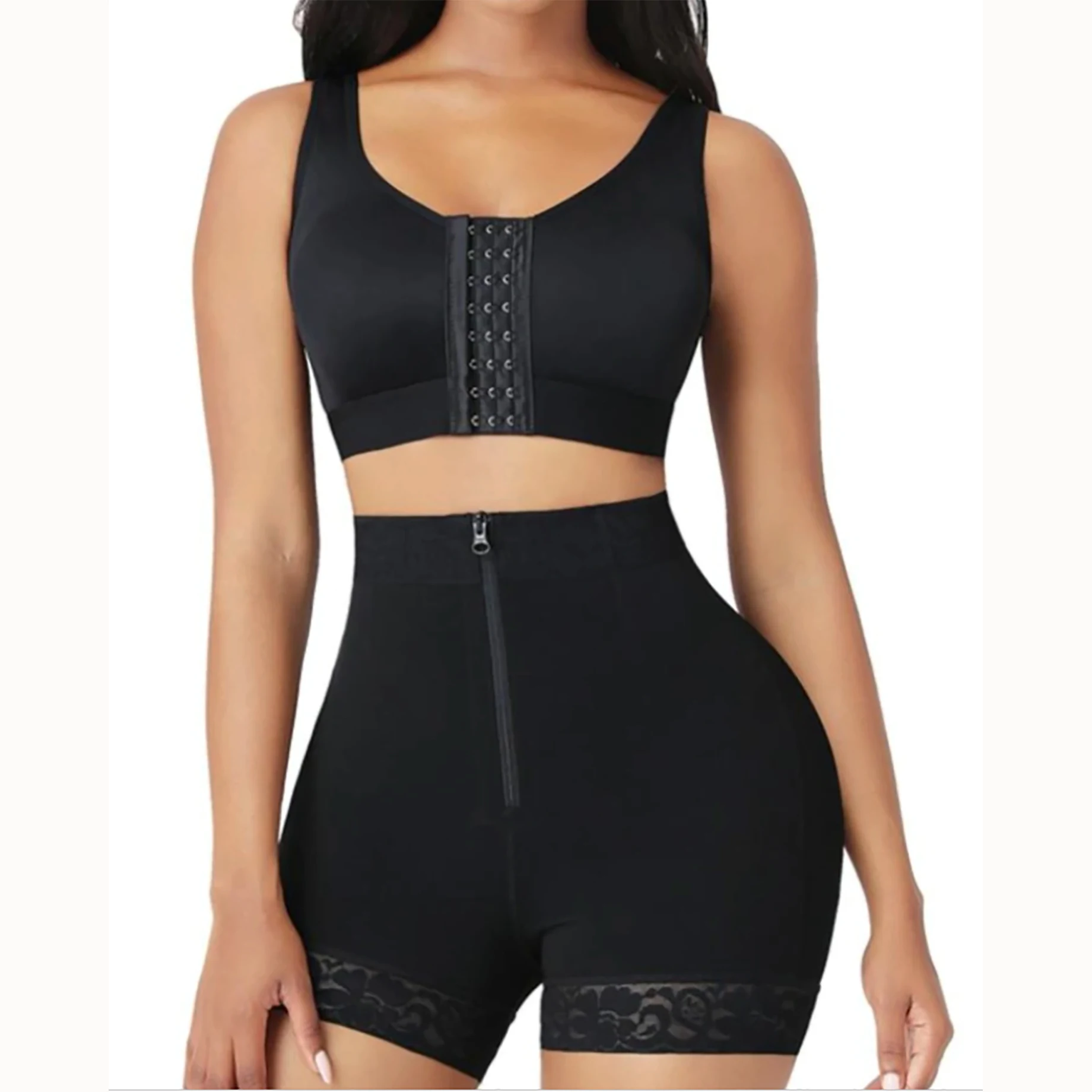 Booty Shaper Short High Waist Big ass traceless hip lifting pants Lace lace to be zippered to shape the body and lift the hips