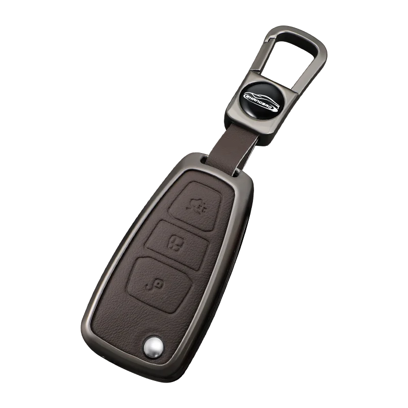 Car Zinc Alloy Leather Key Cases Holder Cover For Ford Focus 3 4 ST Mondeo MK3 MK4 Fiesta Fusion Kuga C-Max S-Max Accessories