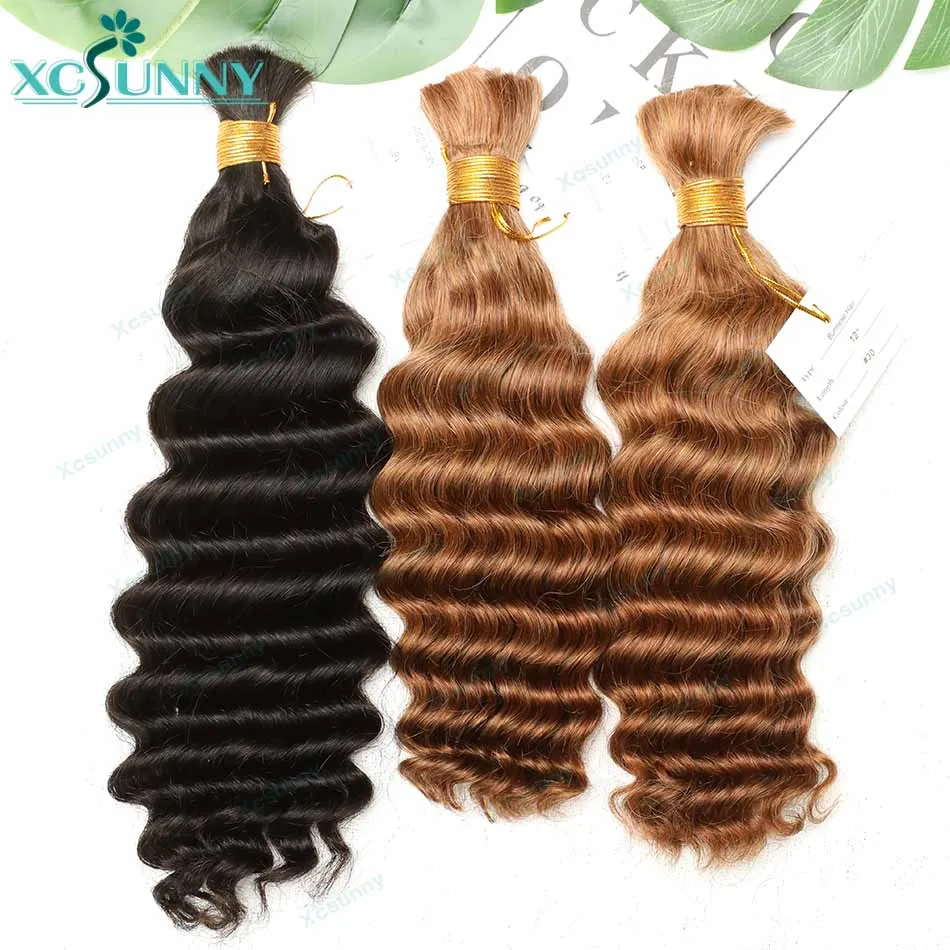 

Color 30 Human Hair For Braids Deep Wave Bulk Human Hair For Braiding Double Drawn Wholesale No Weft