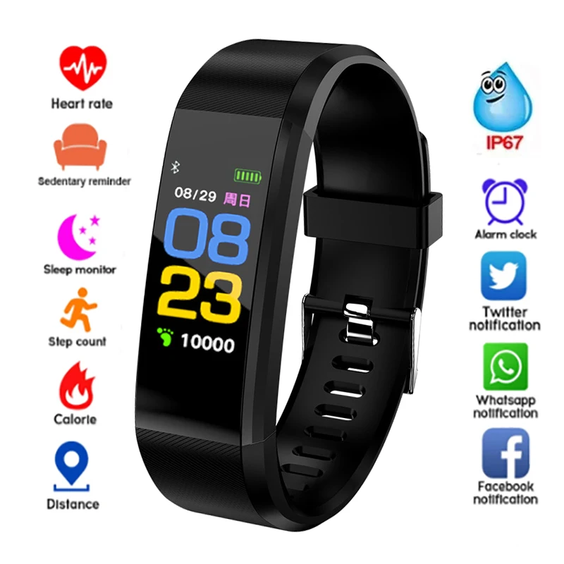 

New Smart watch 2023 Men Sport Fitness tracker Watches Women Blood Pressure Heart Rate Monitor Smart band Wristband 115 Plus