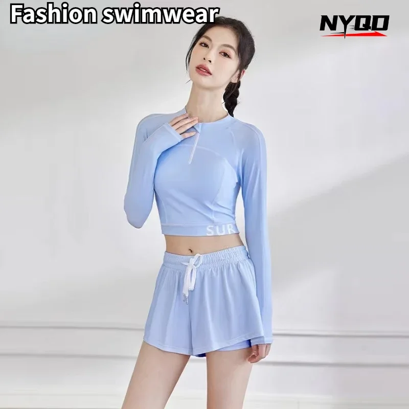 

New Swimming Suit Women Conservative Split Swimwear Long Sleeved Body Covering and Slimming Professional Sports Swimwear